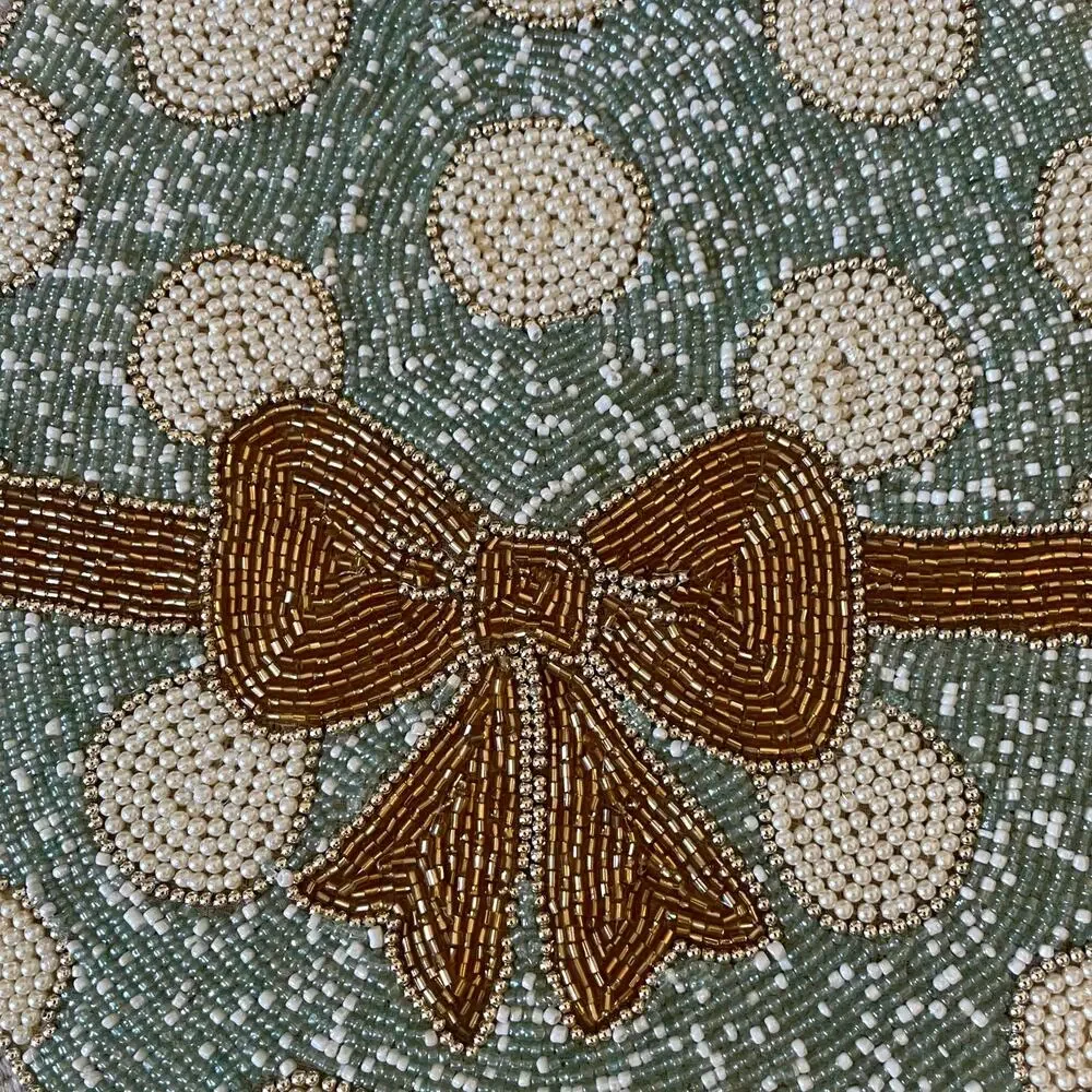 Cynthia Rowley Easter Egg Bow Beaded Placemat 15in Pastel Polka Dot New